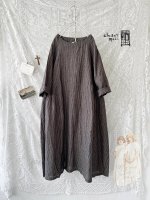 画像1: closet meii／ストライプリネンワンピース・ブラウン (1)