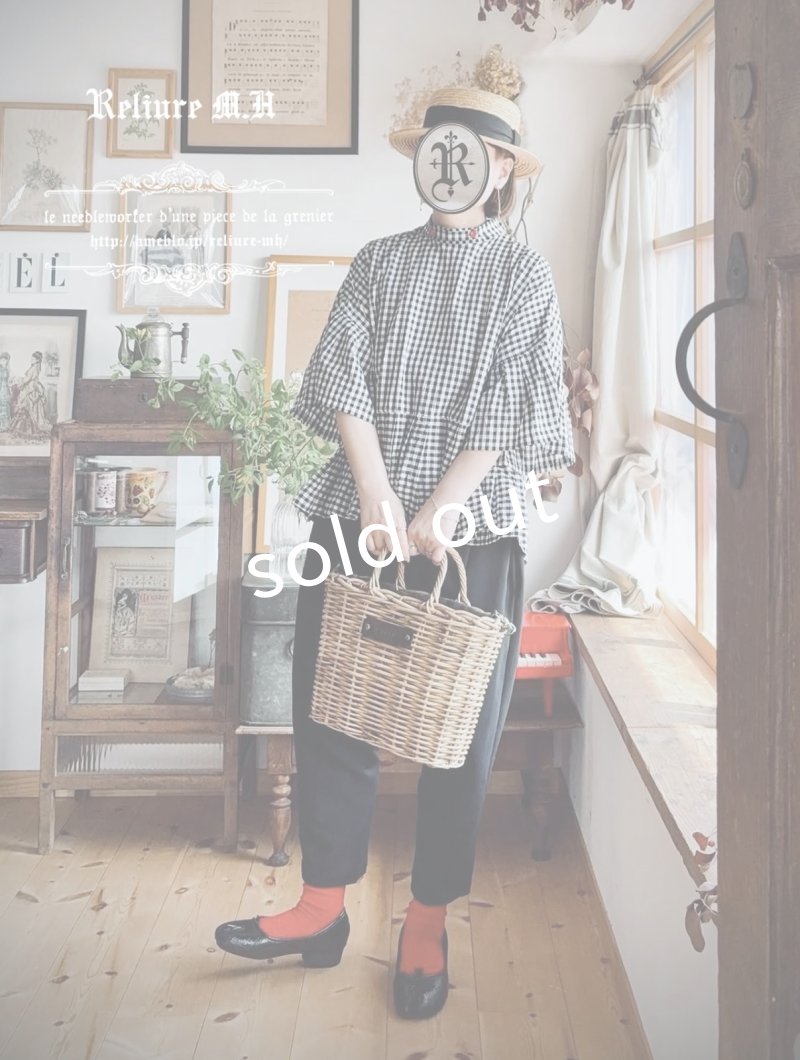 画像1: Reliure／Pleated blouse・gingham (1)