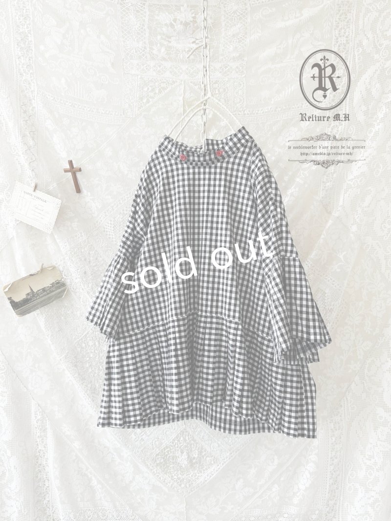 画像2: Reliure／Pleated blouse・gingham (2)