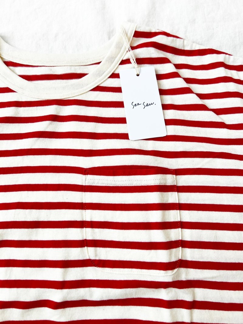 画像4: seasew.／402 ボックスポケットTシャツ・レッドボーダー (4)