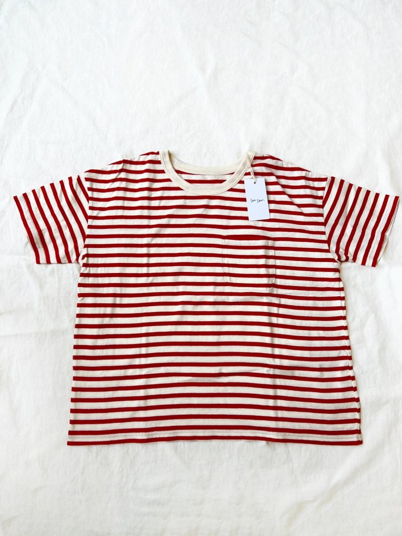 画像2: seasew.／402 ボックスポケットTシャツ・レッドボーダー (2)