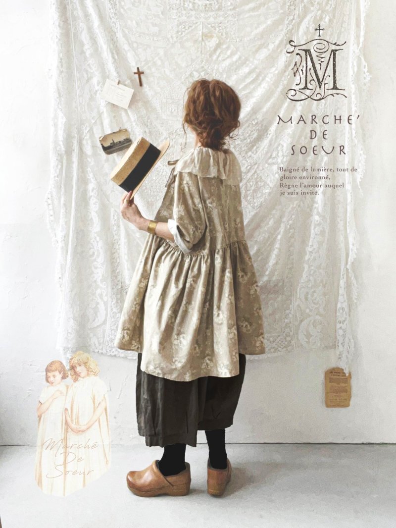画像2: MARCHE' DE SOEUR／大きなラッフル襟のチュニック・ベージュローズ×生成り (2)