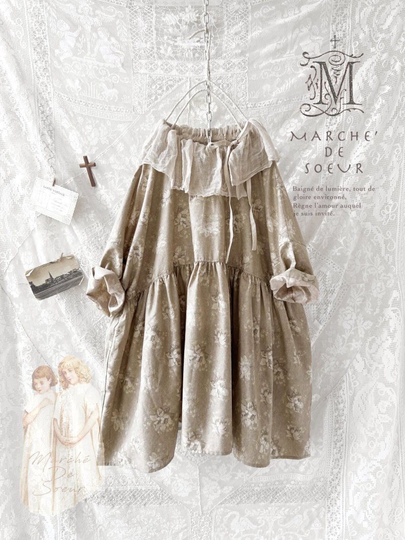 画像3: MARCHE' DE SOEUR／大きなラッフル襟のチュニック・ベージュローズ×生成り (3)