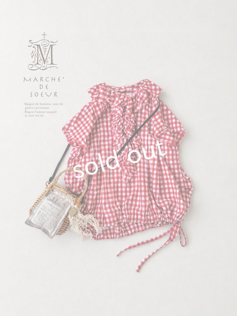 画像1: MARCHE' DE SOEUR／フローフリルのフレンチ袖ブラウス・赤チェック (1)