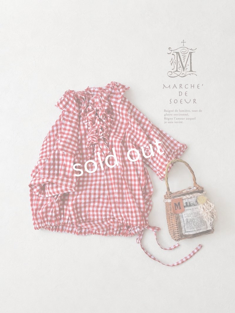 画像1: MARCHE' DE SOEUR／フローフリルの半袖ブラウス・赤チェック (1)