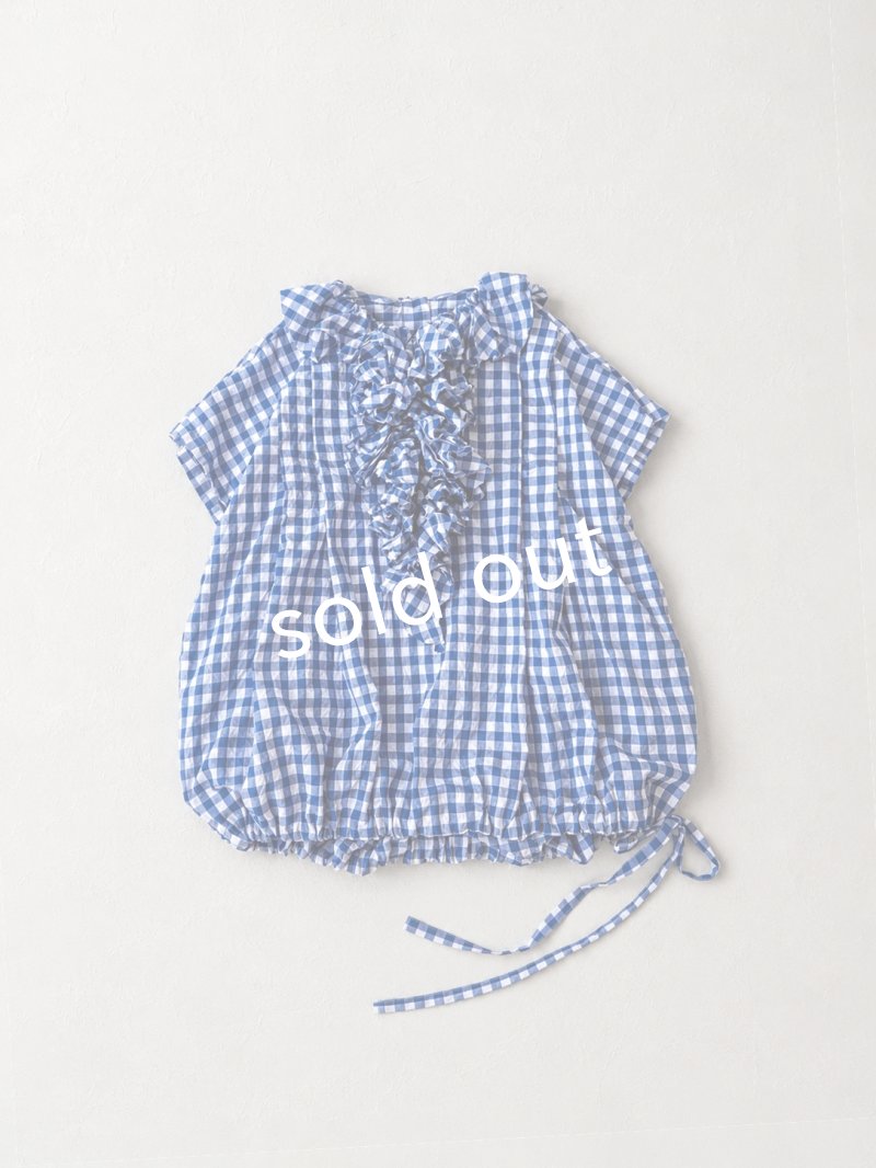 画像3: MARCHE' DE SOEUR／フローフリルのフレンチ袖ブラウス・青チェック (3)