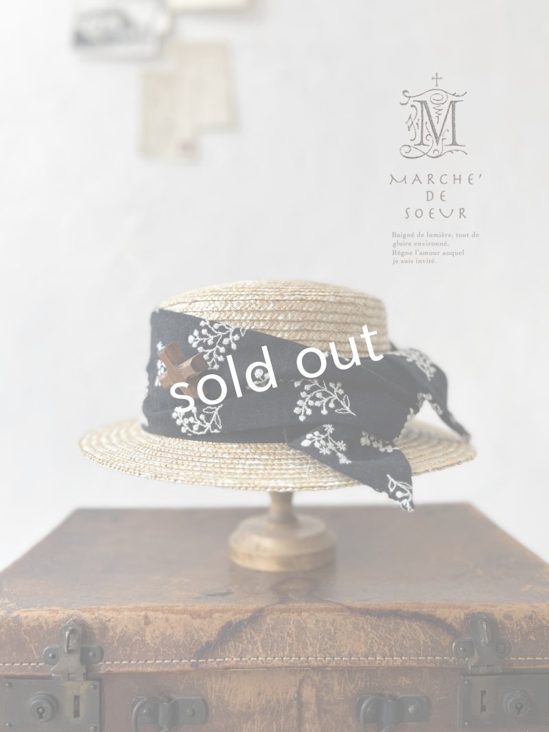 画像1: MARCHE' DE SOEUR／黒ブーケ刺繍のハット (1)