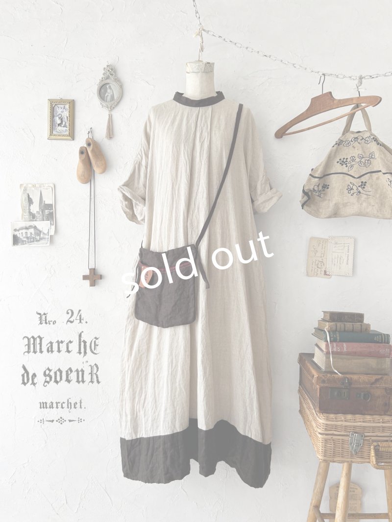 画像1: MARCHE' DE SOEUR／種蒔のワンピース・薄生成り×チョコ (1)