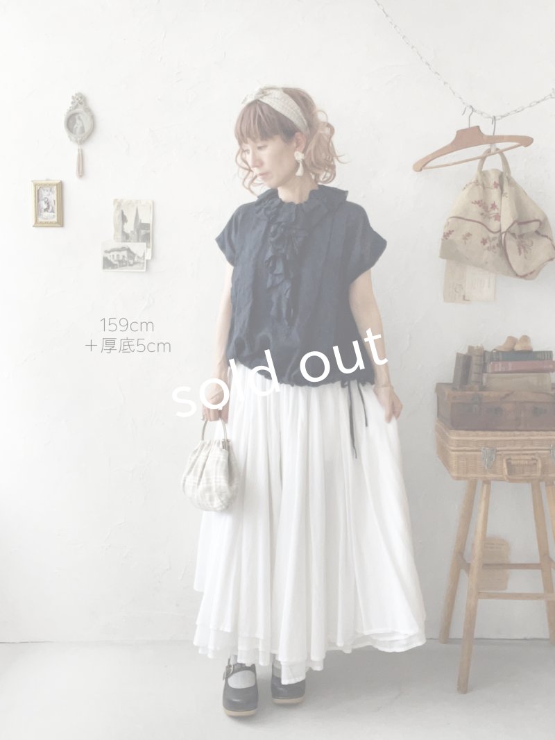 画像11: MARCHE' DE SOEUR／フローフリルのフレンチ袖ブラウス・ダークネイビー (11)