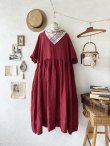 画像11: MARCHE' DE SOEUR／革タグストール付きスキッパーワンピース・ダークレッド (11)
