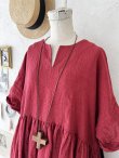 画像6: MARCHE' DE SOEUR／革タグストール付きスキッパーワンピース・ダークレッド (6)
