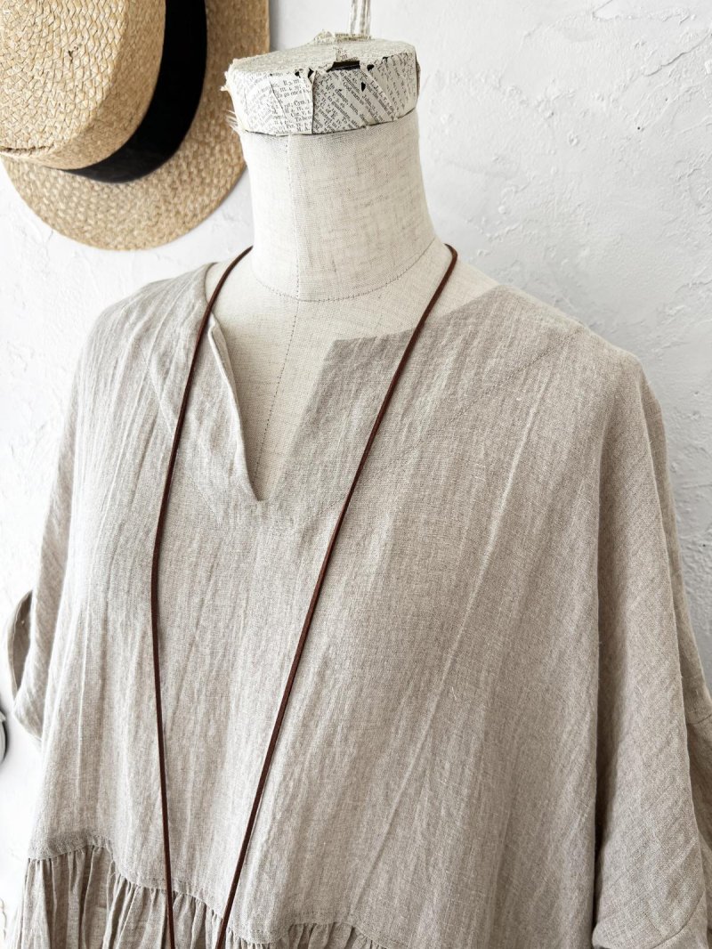 画像5: MARCHE' DE SOEUR／革タグストール付きスキッパーワンピース・フラックス (5)