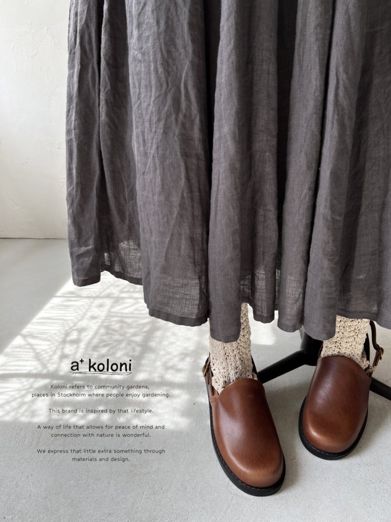 画像2: a+koloni／リネンギャザースカート・チャコール (2)