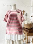画像1: seasew.／402 ボックスポケットTシャツ・レッドボーダー (1)