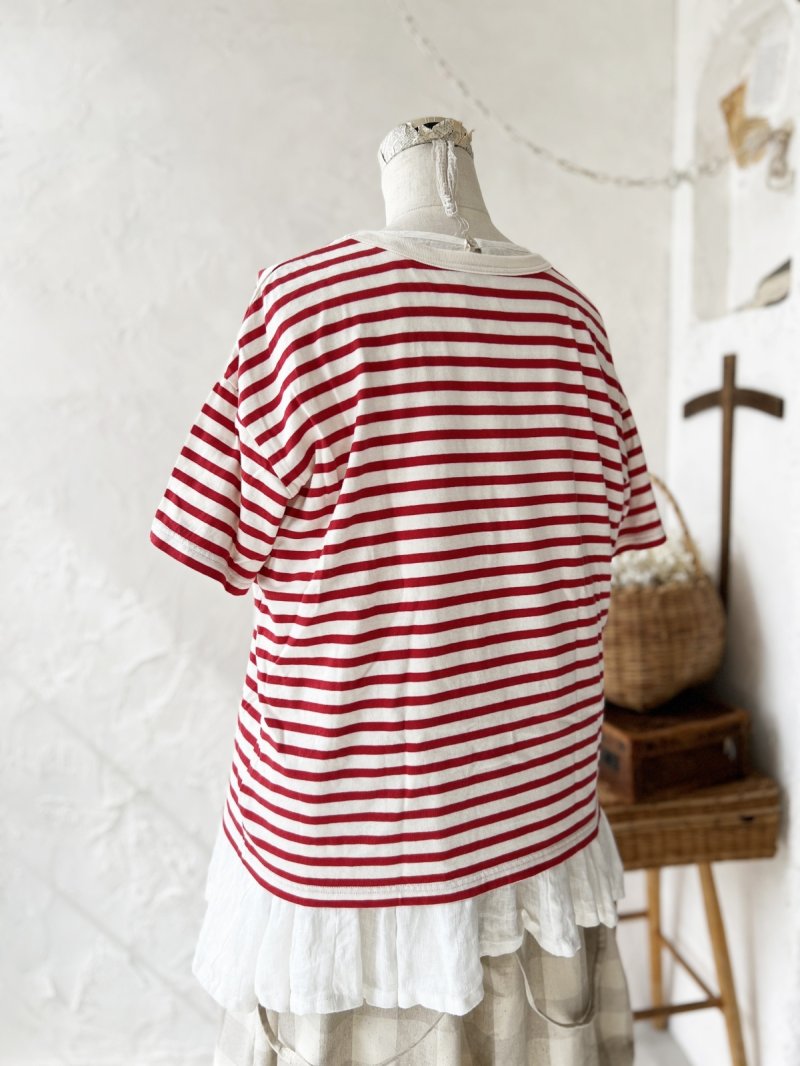 画像9: seasew.／402 ボックスポケットTシャツ・レッドボーダー (9)