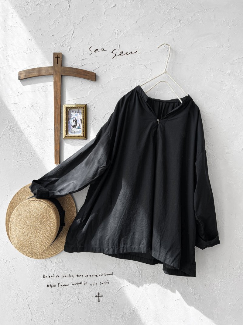 画像1: seasew.／303 オーガニックコットンスキッパーブラウス ・ブラック (1)
