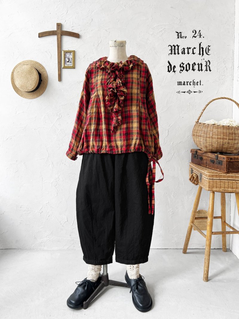 画像2: MARCHE' DE SOEUR／フローフリルの長袖プルオーバー・赤チェック (2)