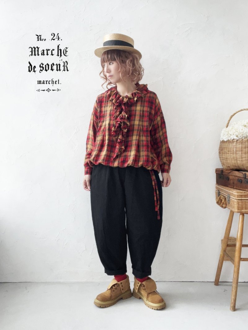 画像1: MARCHE' DE SOEUR／フローフリルの長袖プルオーバー・赤チェック (1)