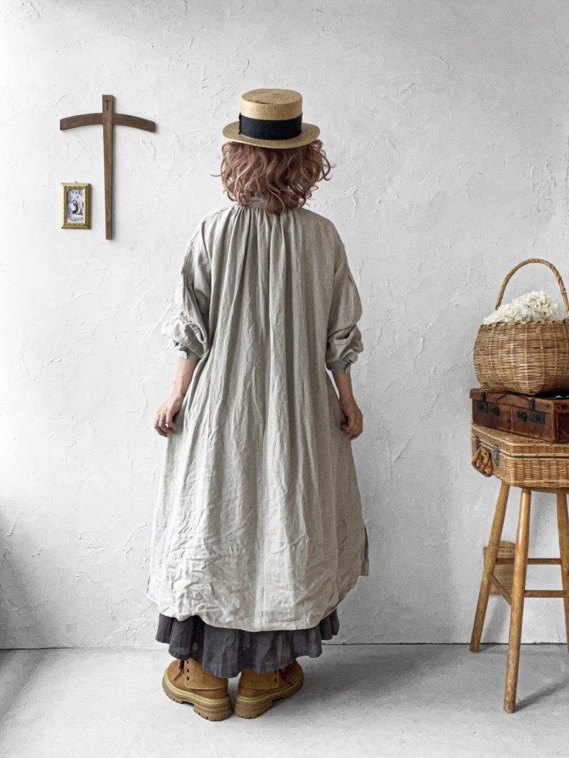 画像16: HALLELUJAH／1890's Bourgeron 羊飼いシャツワンピース・flax (16)
