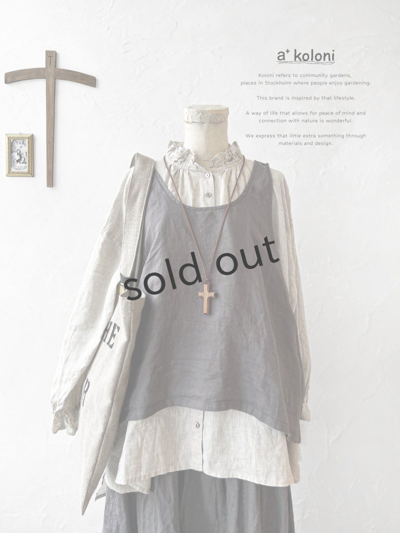 画像5: [再入荷]a+koloni／リネンバッククロスベスト・チャコール (5)