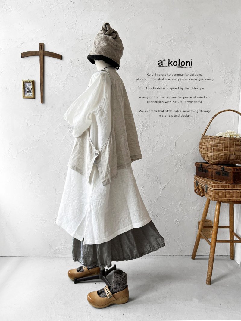 画像1: a+koloni／リネンサイドボタンベスト・ナチュラル (1)