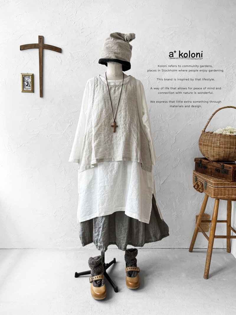画像2: a+koloni／リネンサイドボタンベスト・ナチュラル (2)