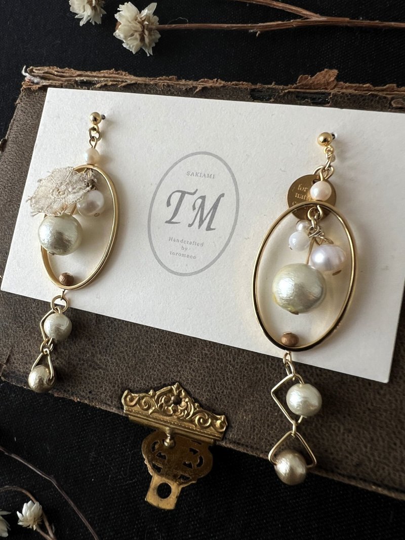 画像4: toromeco／メタルリングのコットンパールピアス (4)