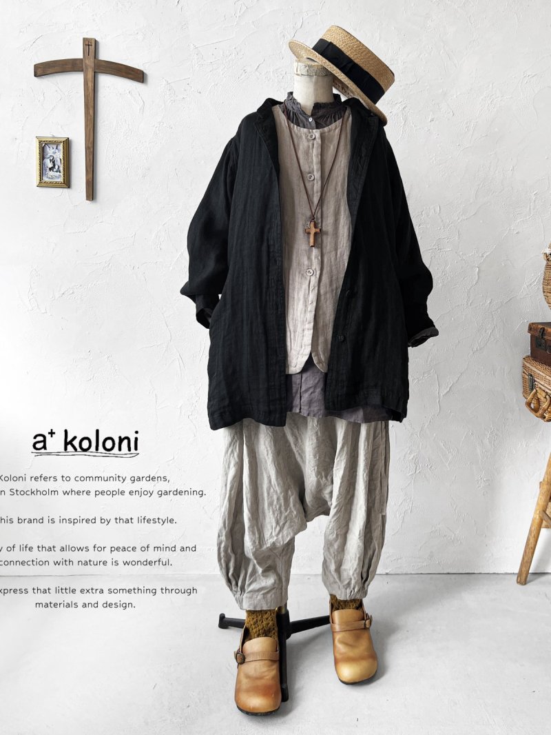 画像2: a+koloni／リネンWガーゼジャケット・ブラック (2)