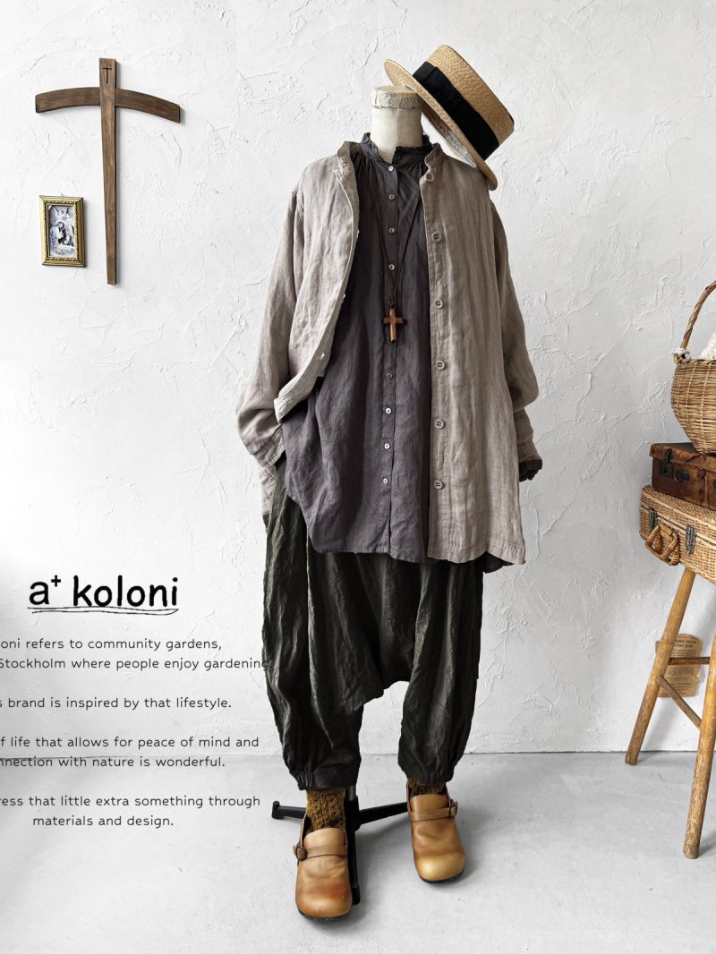画像1: a+koloni／リネンWガーゼジャケット・サンドベージュ (1)