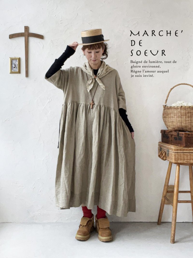 画像13: MARCHE' DE SOEUR／革タグストール付きワンピース・オリーブドラブ (13)