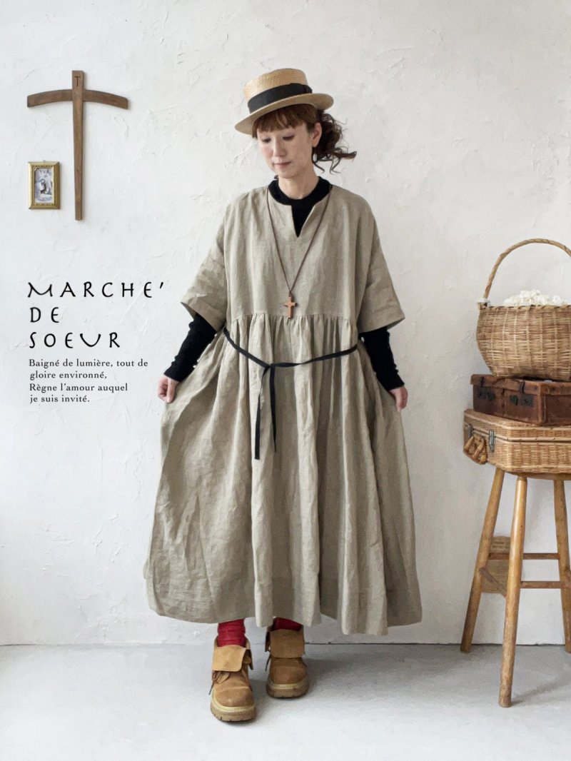 画像14: MARCHE' DE SOEUR／革タグストール付きワンピース・オリーブドラブ (14)