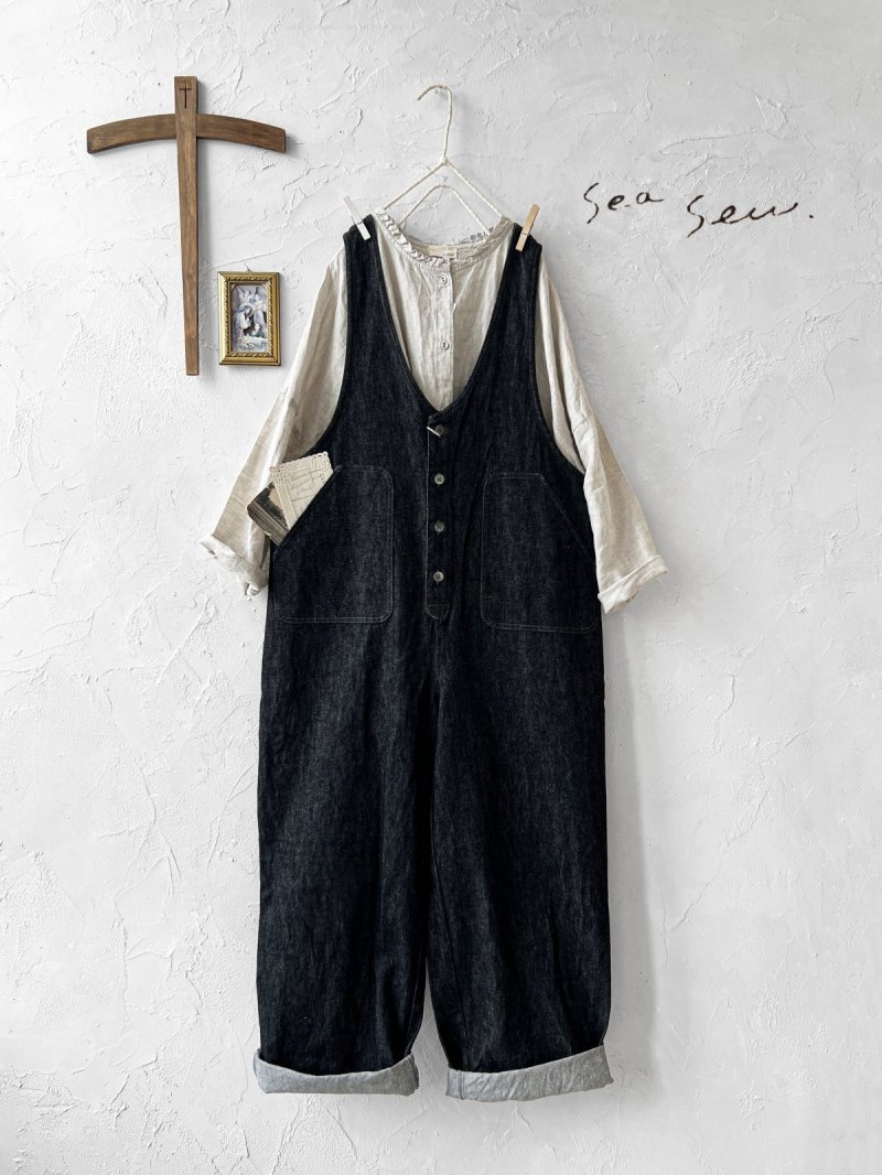 画像1: seasew.／1112109 しっかりデニムオーバーオール・チャコール (1)