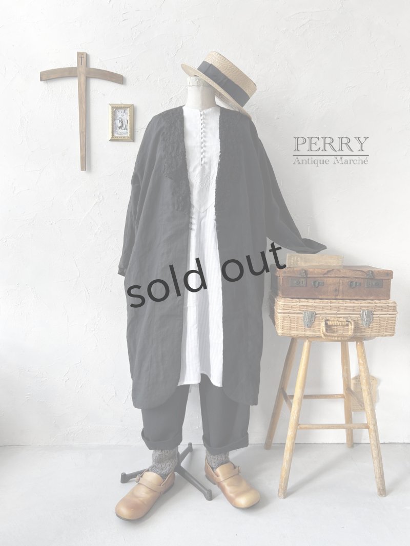 画像3: PERRY/ アンティークレースカラーリネンコート・黒 (3)