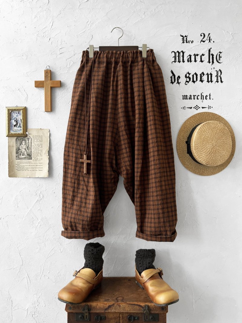 画像2: MARCHE' DE SOEUR／サルエルポケットパンツ・ブラウンチェック (2)