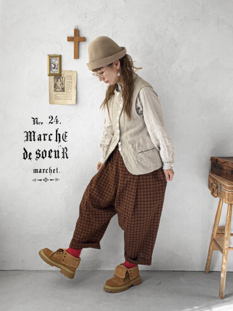 画像1: MARCHE' DE SOEUR／サルエルポケットパンツ・ブラウンチェック (1)