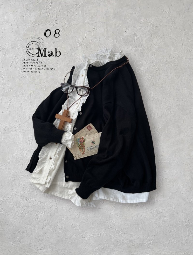 画像1: 08mab／カシミヤコットンカーディガン・ブラック (1)