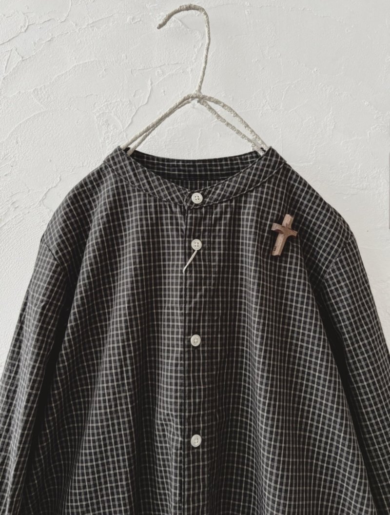 画像2: seasew.／306 オーガニックコットン シャツチュニック・チャコールチェック (2)