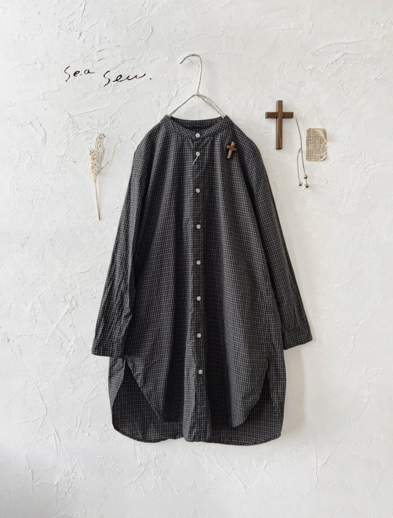 画像1: seasew.／306 オーガニックコットン シャツチュニック・チャコールチェック (1)