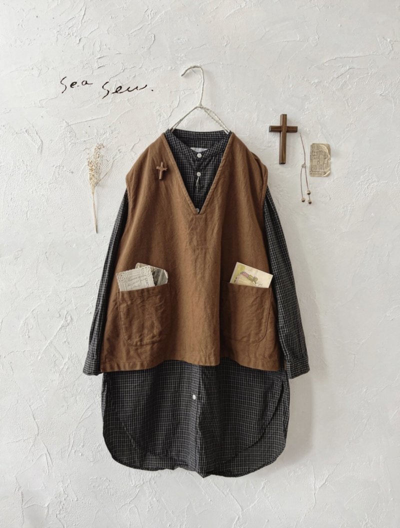 画像1: seasew.／302 コットンフランネルベスト・ブラウン (1)