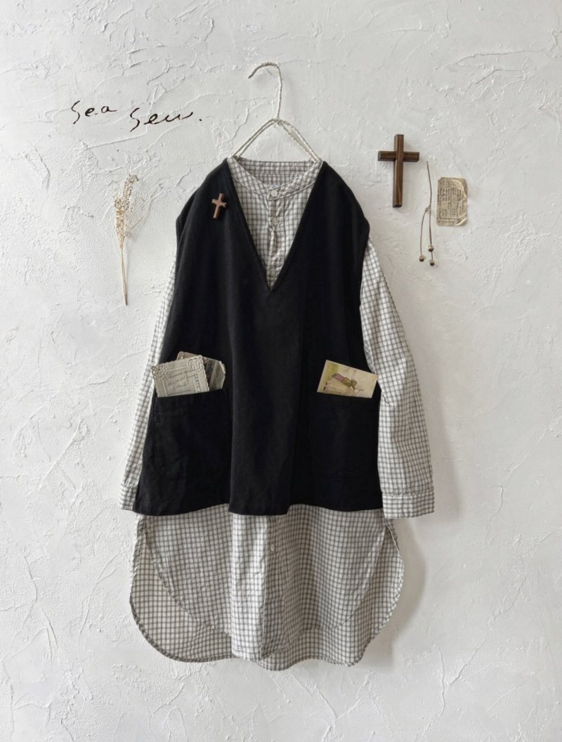 画像5: seasew.／302 コットンフランネルベスト・黒 (5)