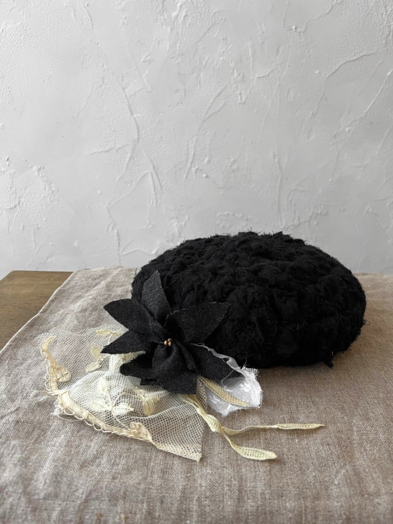 画像1: 【プレビュー中】toromeco／SAKIAMI antiquelace beret ・black (1)