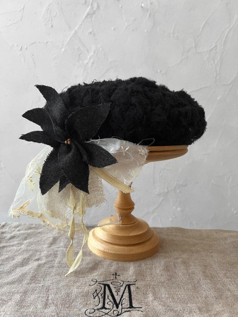 画像2: 【プレビュー中】toromeco／SAKIAMI antiquelace beret ・black (2)