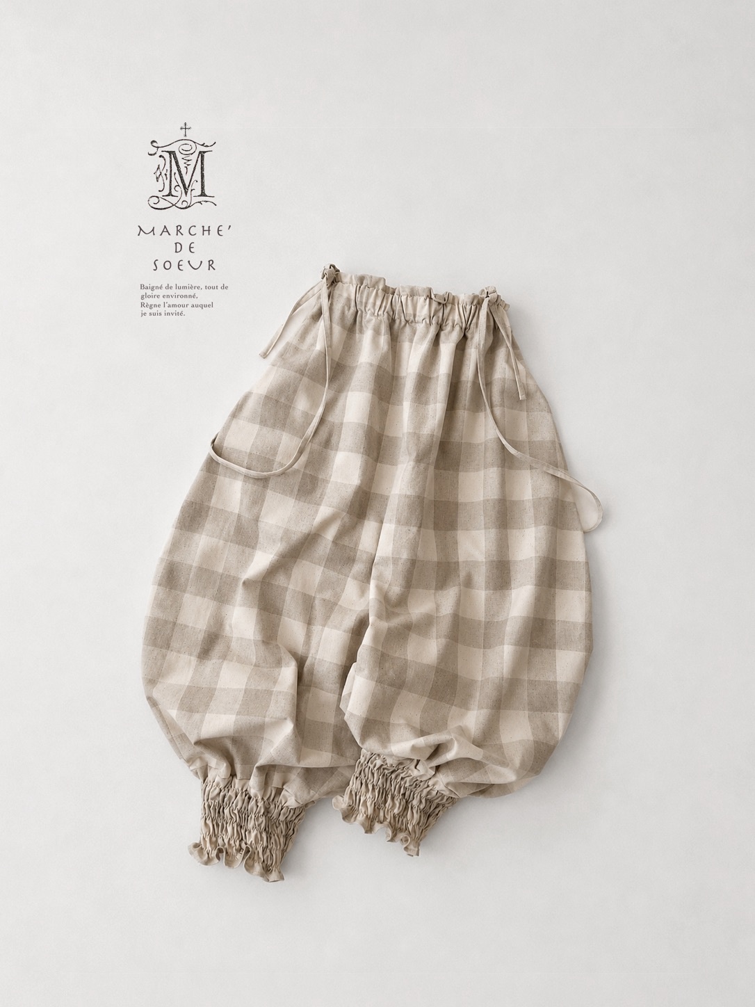 MARCHE' DE SOEUR／ピエロパンツ・ベージュブロックチェック - MARCHE