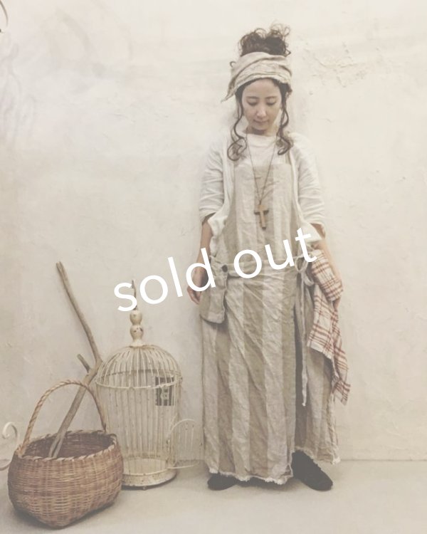 画像2: pollenbienco/種蒔のエプロン・ストライプリネン (2)