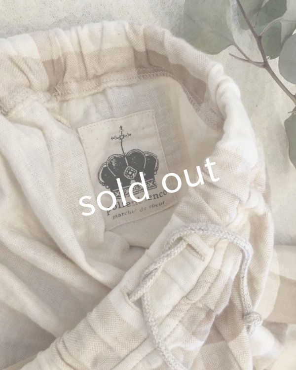 画像6: pollenbienco／コットンガーゼ・ギャザーパンツ [check] (6)