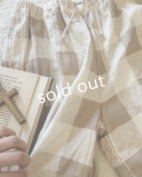 画像5: pollenbienco／コットンガーゼ・ギャザーパンツ [check] (5)