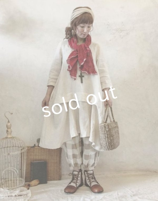 画像7: pollenbienco／コットンガーゼ・ギャザーパンツ [check] (7)