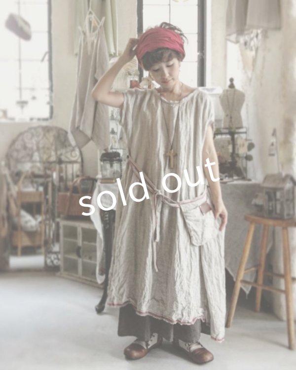 画像7: pollenbienco／種蒔のポケットワンピース・赤ライン (7)