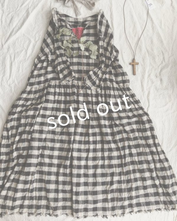 画像2: pollenbienco／ブラックギンガムチェック・ワンピース (2)