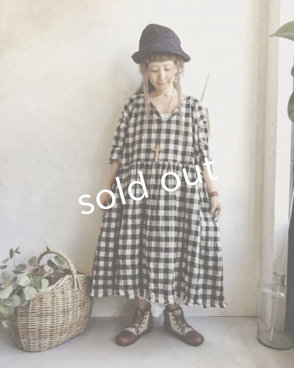 画像7: pollenbienco／ブラックギンガムチェック・ワンピース (7)